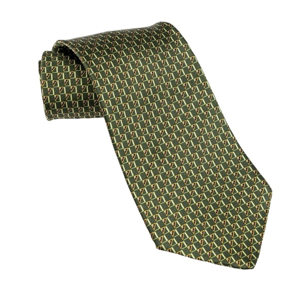 Graham & Lockwood Men's Necktie Silk Geometric Green Maroon